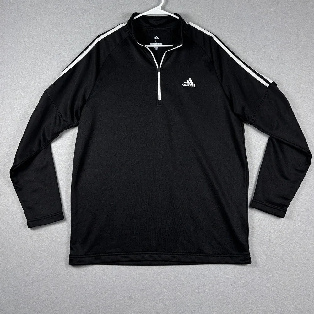 Adidas Golf 1/4 Zip Pullover 3-Stripe Performance Fleece Large Black